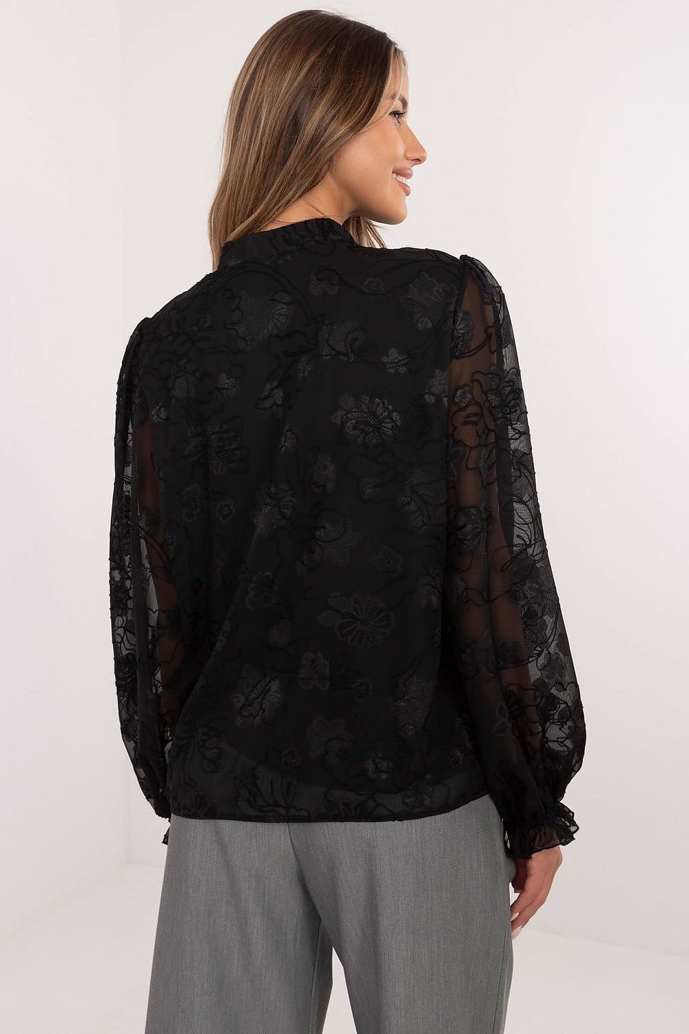 TEEK - Black Buttoned Sheer Sleeve Blouse TOPS TEEK MH