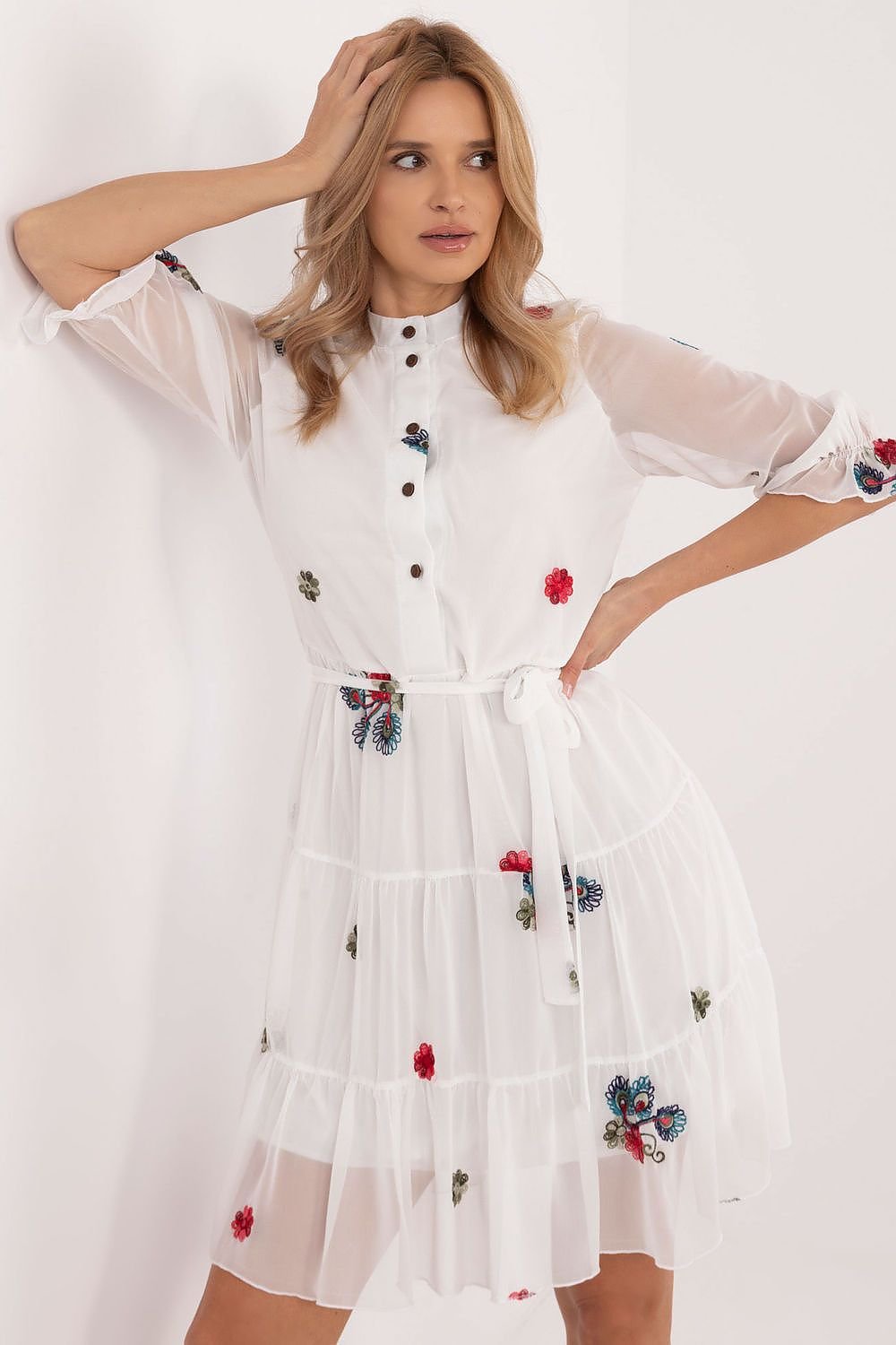 TEEK - Flared Few Flowers Sheer Sleeve Dress DRESS TEEK MH white S/M