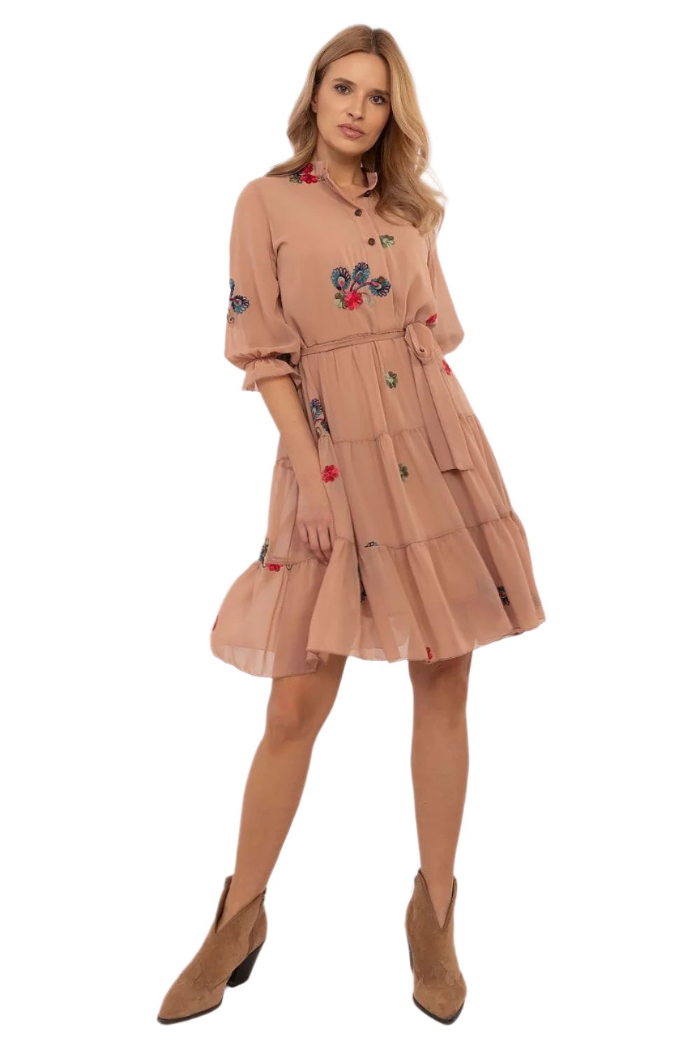 TEEK - Flared Few Flowers Sheer Sleeve Dress DRESS TEEK MH brown S/M