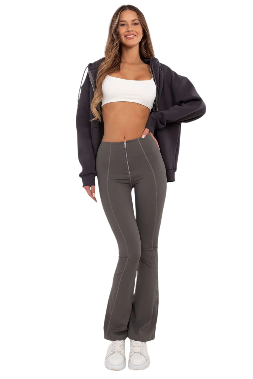 TEEK - Front Zip Long Flared Leggings PANTS TEEK MH grey S/M