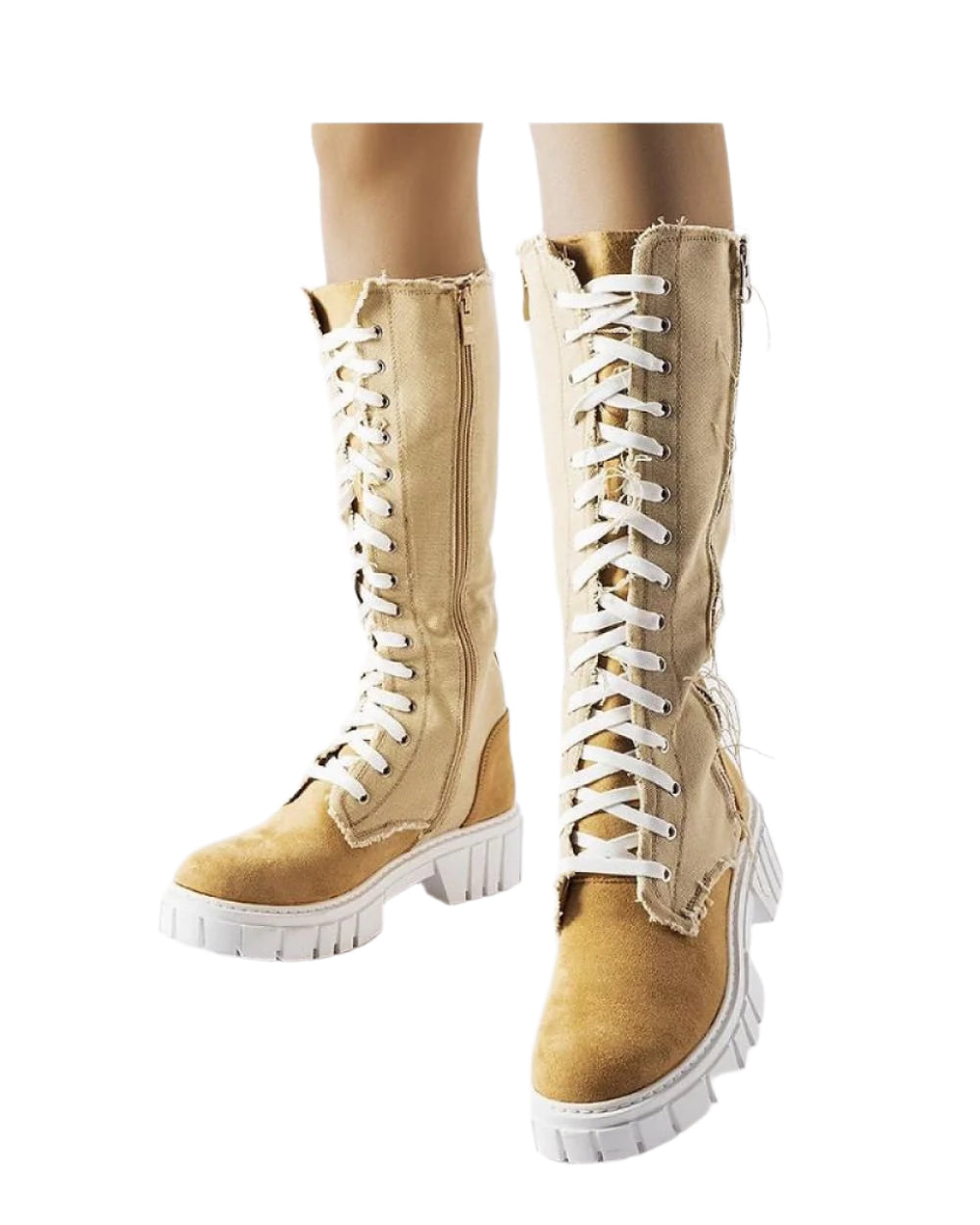 TEEK - Beige Lace Up Fabric Palmer OTK Boots SHOES TEEK MH