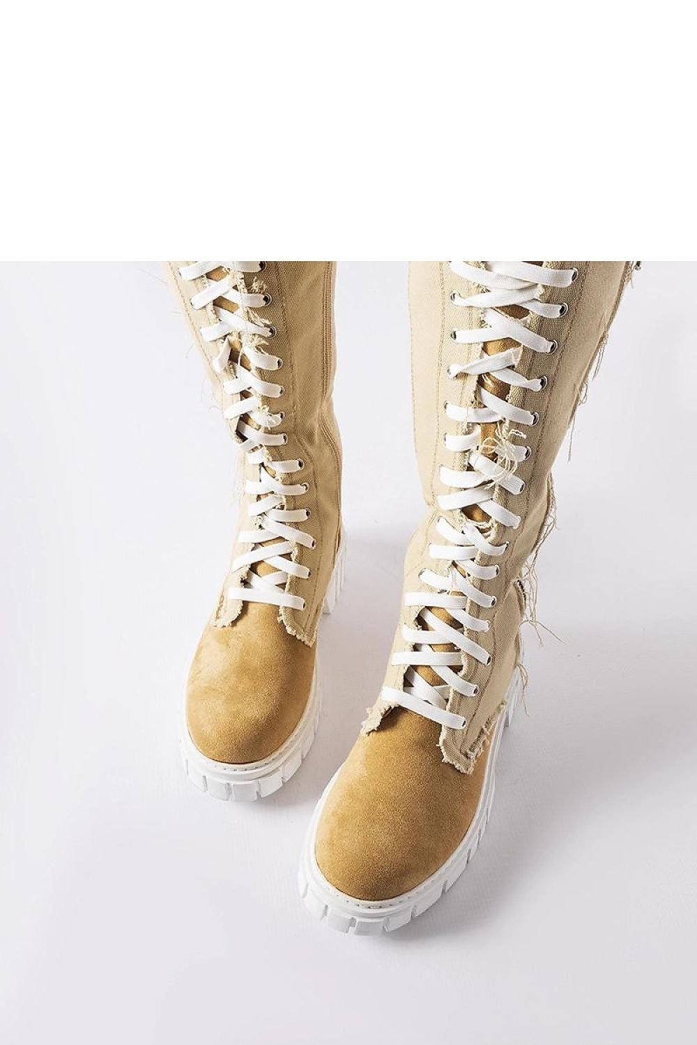 TEEK - Beige Lace Up Fabric Palmer OTK Boots SHOES TEEK MH