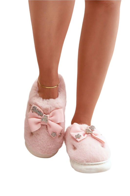 TEEK - Bejeweled Ribbon Bow Fluff Slippers TEEK MH pink 6