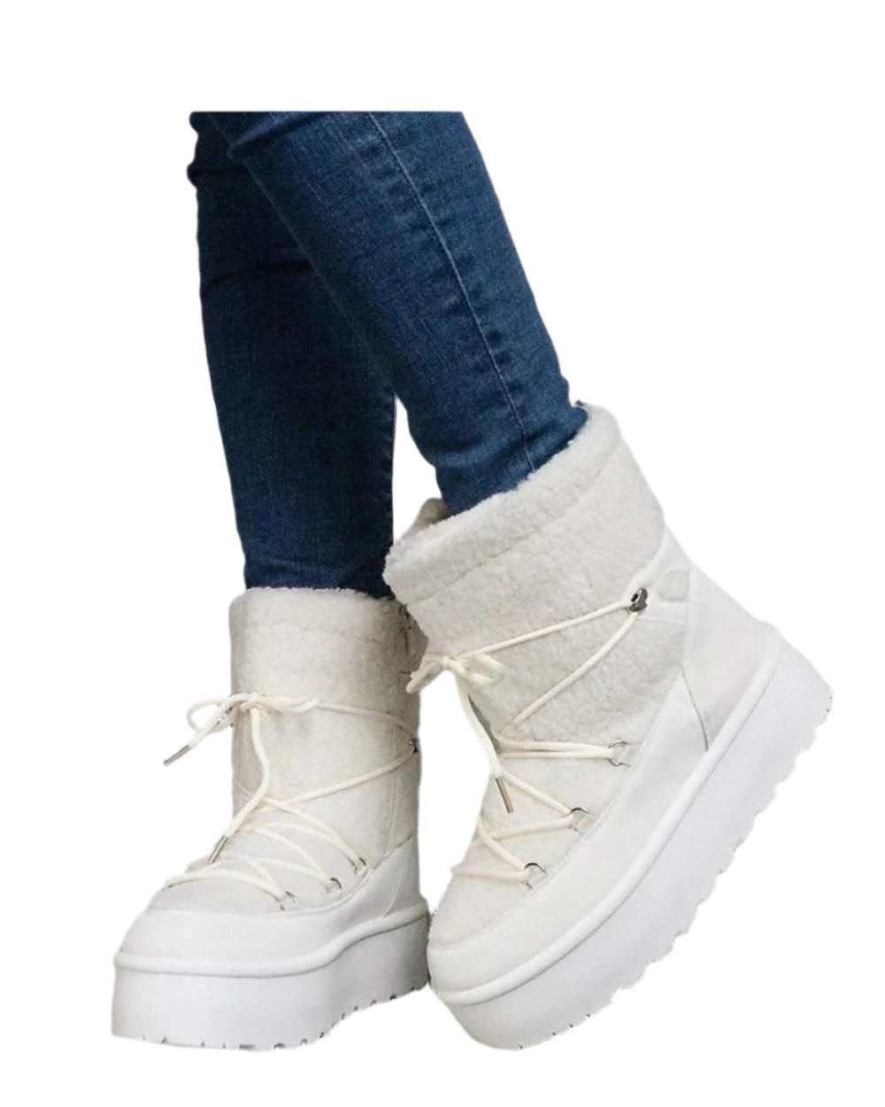 TEEK - White Platform Andra Canoe Laced Snow Boots SHOES TEEK MH