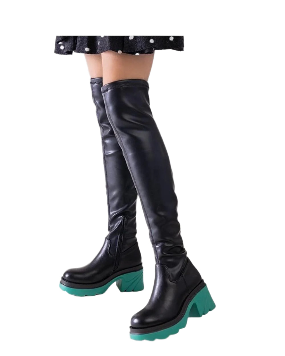 TEEK - Green Heeled Black Meragomi OTK Boots SHOES TEEK MH