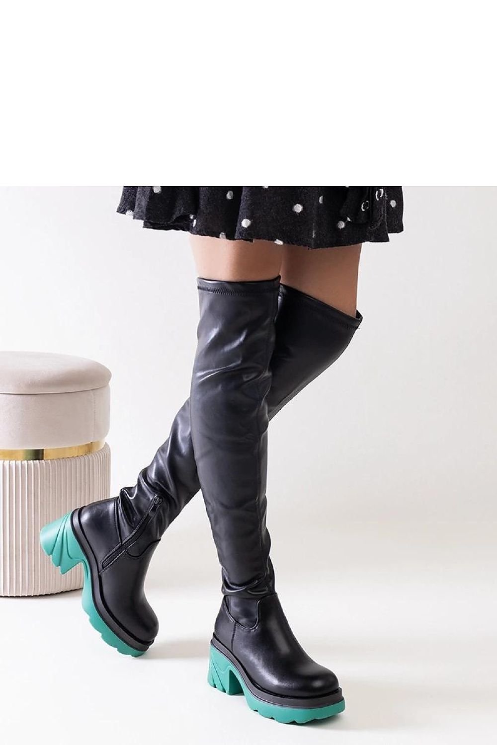 TEEK - Green Heeled Black Meragomi OTK Boots SHOES TEEK MH