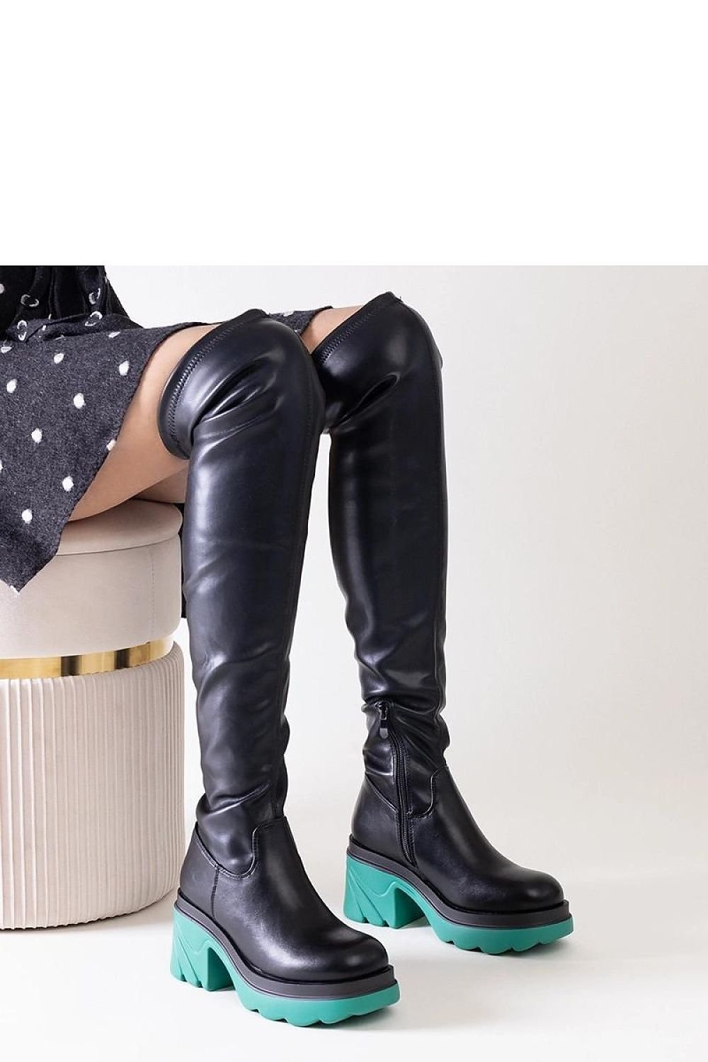 TEEK - Green Heeled Black Meragomi OTK Boots SHOES TEEK MH