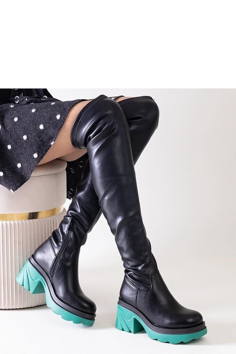 TEEK - Green Heeled Black Meragomi OTK Boots SHOES TEEK MH 6