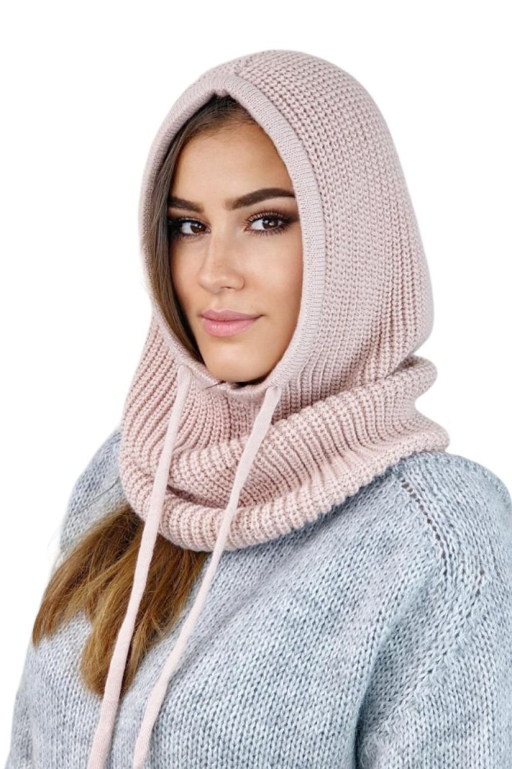 TEEK - Knitted Drawstring Hood Headwear HAT TEEK MH pink 2 One Size