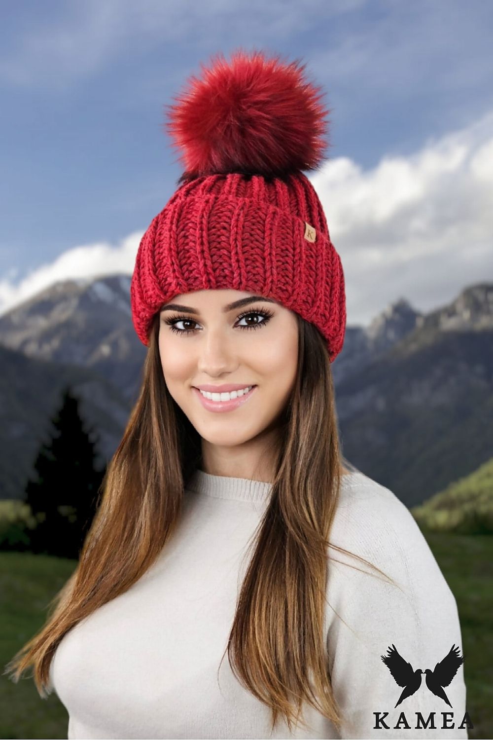 TEEK - PomPom Ombre Nerea Knitted Beanie Cap HAT TEEK MH red One Size