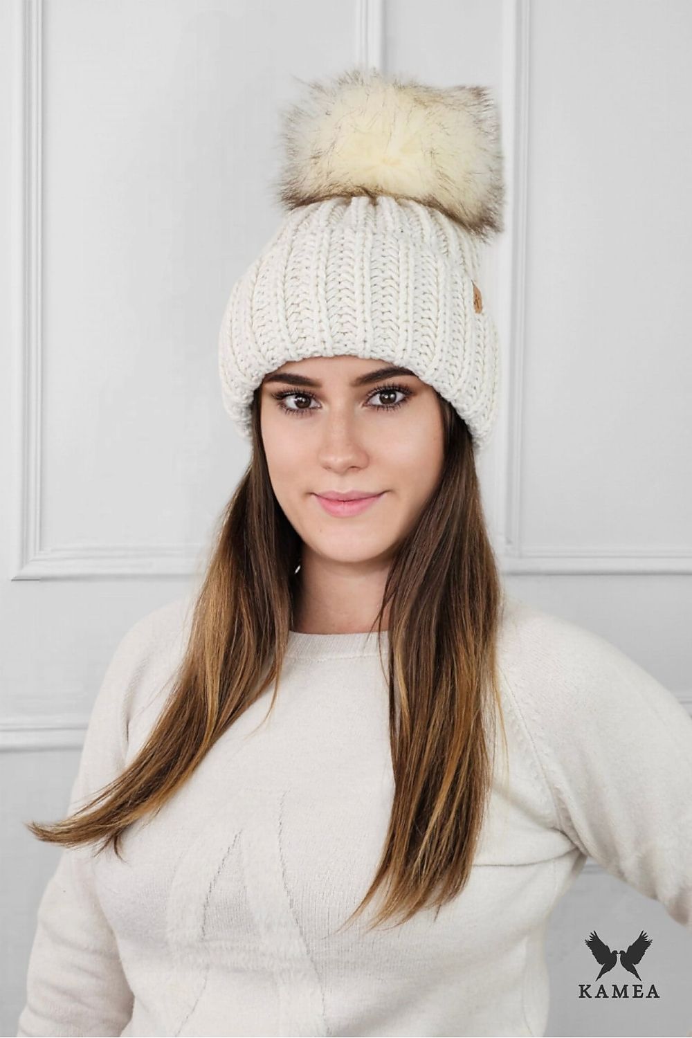 TEEK - PomPom Ombre Nerea Knitted Beanie Cap HAT TEEK MH beige One Size