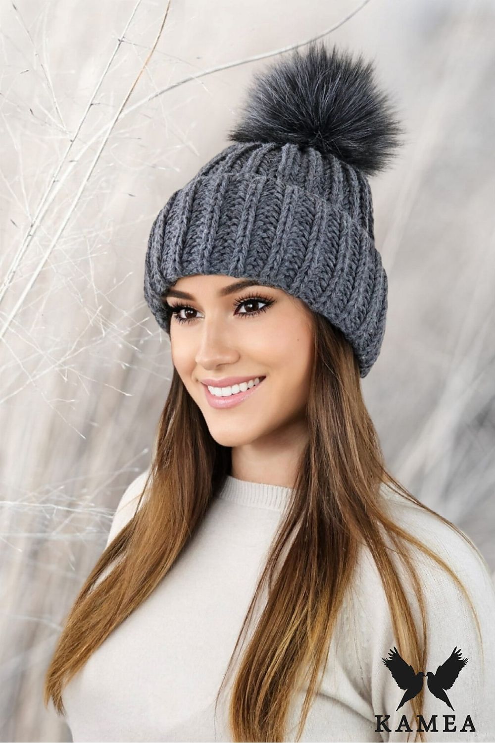 TEEK - PomPom Ombre Nerea Knitted Beanie Cap HAT TEEK MH grey One Size