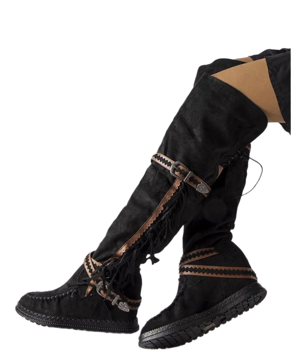 TEEK - Black Native Stitch Buckle Wedge Moccasin Boots SHOES TEEK MH