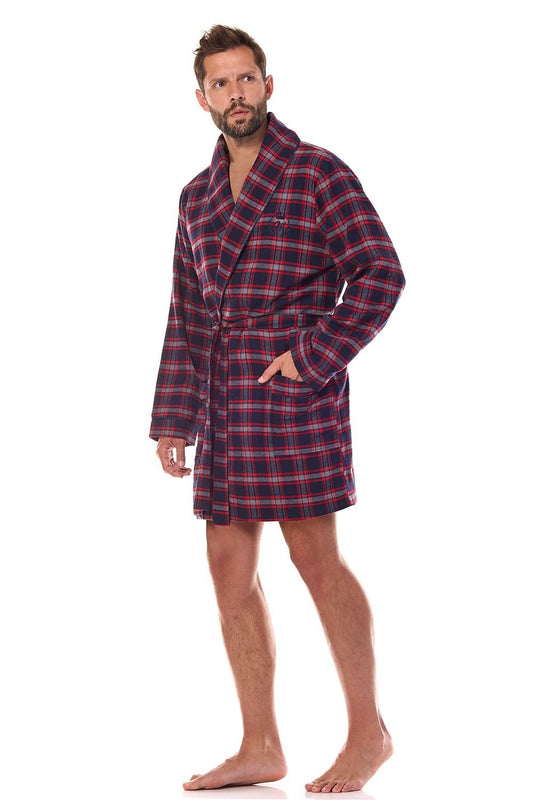 TEEK - Mens Blue Plaid Pocketed Belted Bathrobe ROBE TEEK MH M