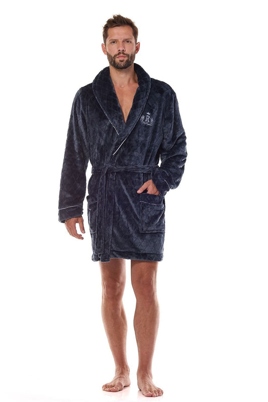 TEEK - Mens Grey Plush Crested R Belted Pocketed Bathrobe ROBE TEEK MH M