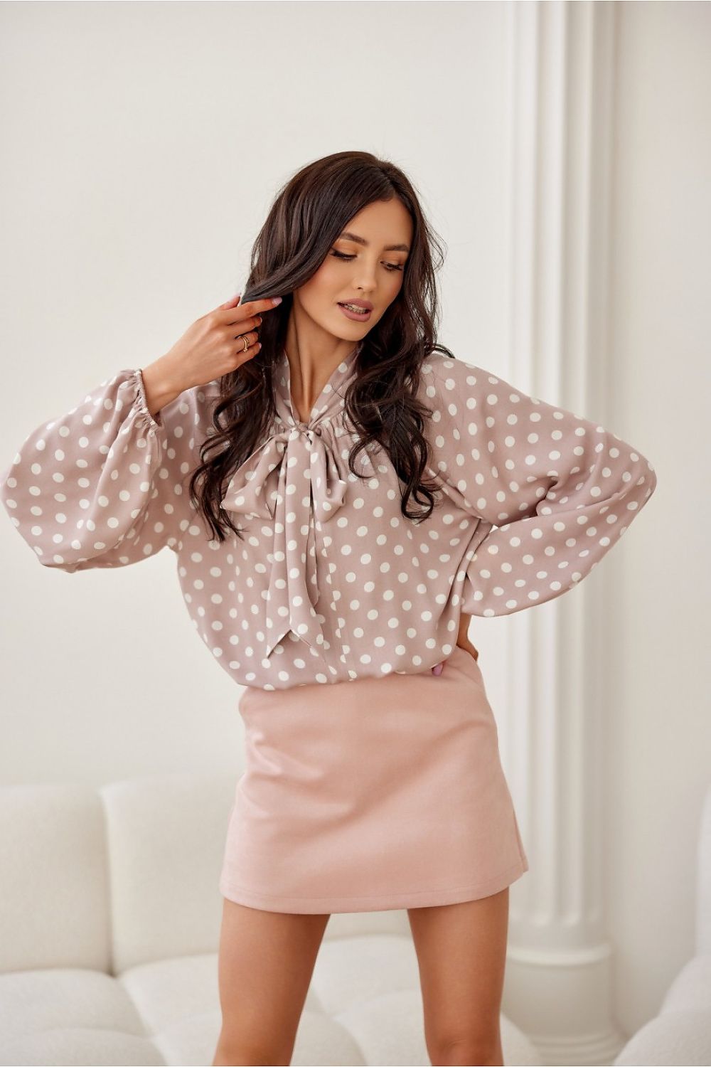 TEEK - Polka Dot Puff Sleeve Tie Neck Blouse TOPS TEEK MH