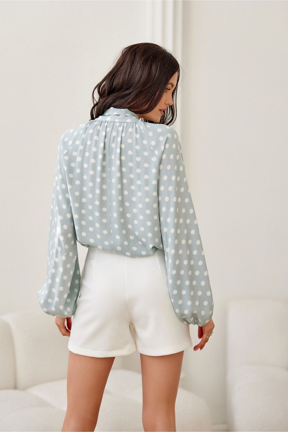 TEEK - Polka Dot Puff Sleeve Tie Neck Blouse TOPS TEEK MH