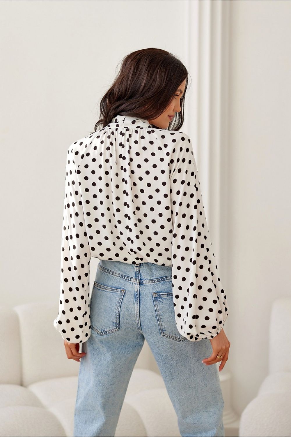 TEEK - Polka Dot Puff Sleeve Tie Neck Blouse TOPS TEEK MH