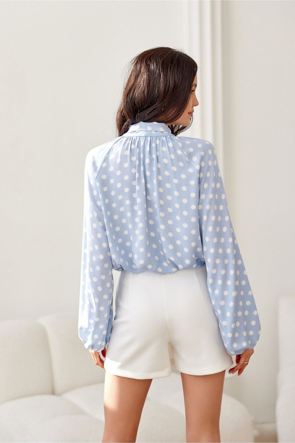 TEEK - Polka Dot Puff Sleeve Tie Neck Blouse TOPS TEEK MH