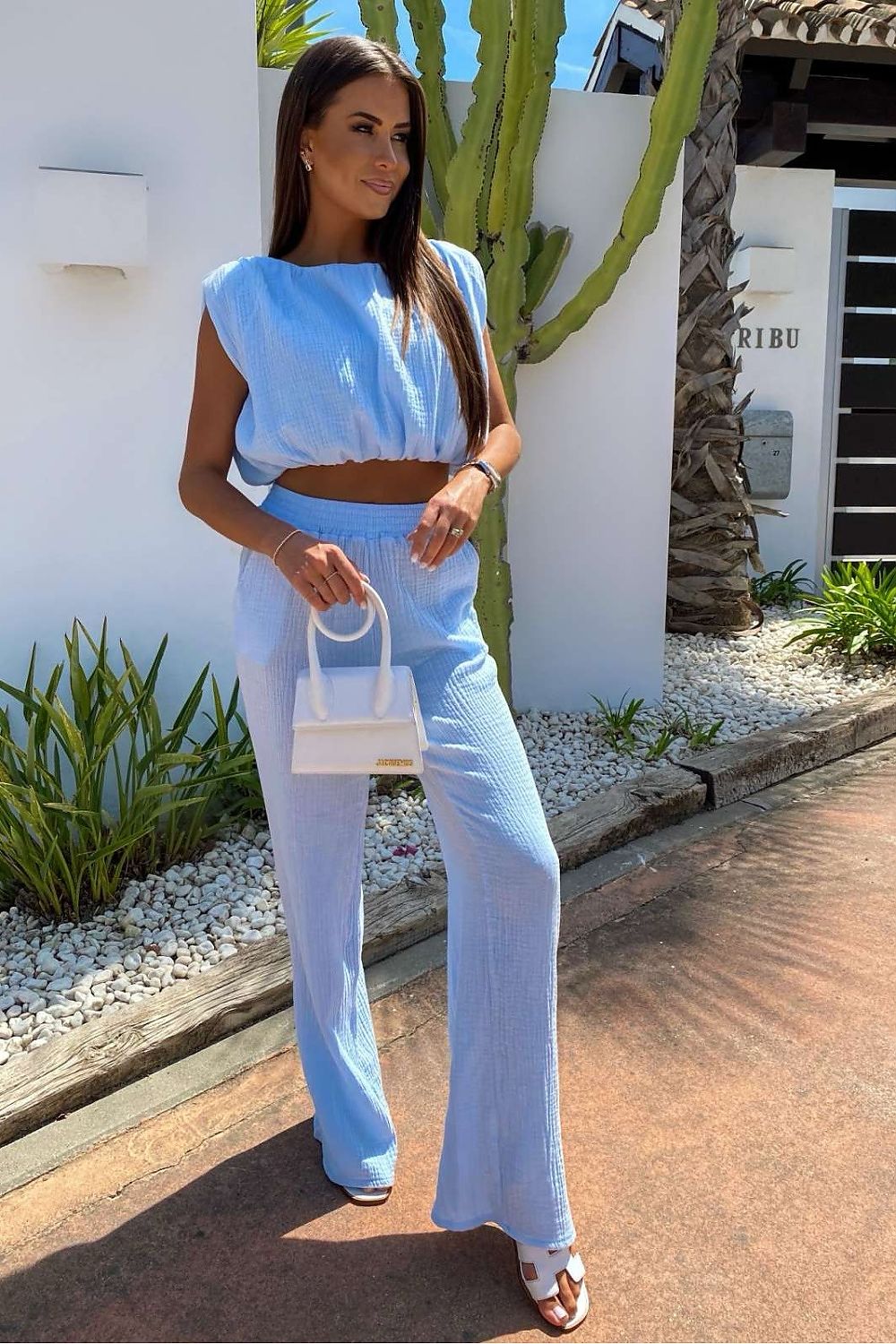 TEEK - Sleeveless Crop Top Sweatsuit Set SET TEEK MH blue One Size (M/L)