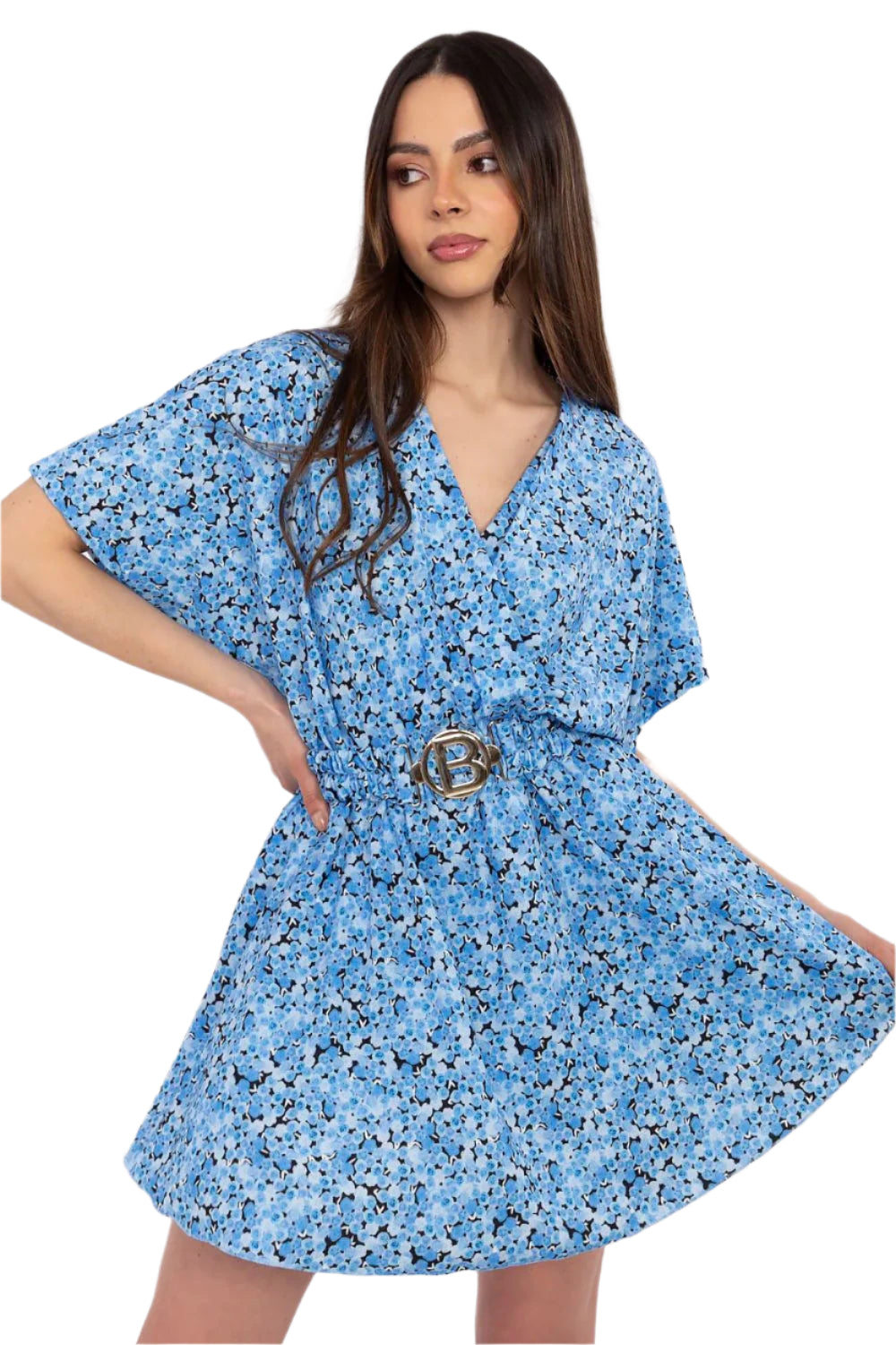TEEK - V-Neck Belted Micro Flower Romper JUMPSUIT TEEK MH blue One Size