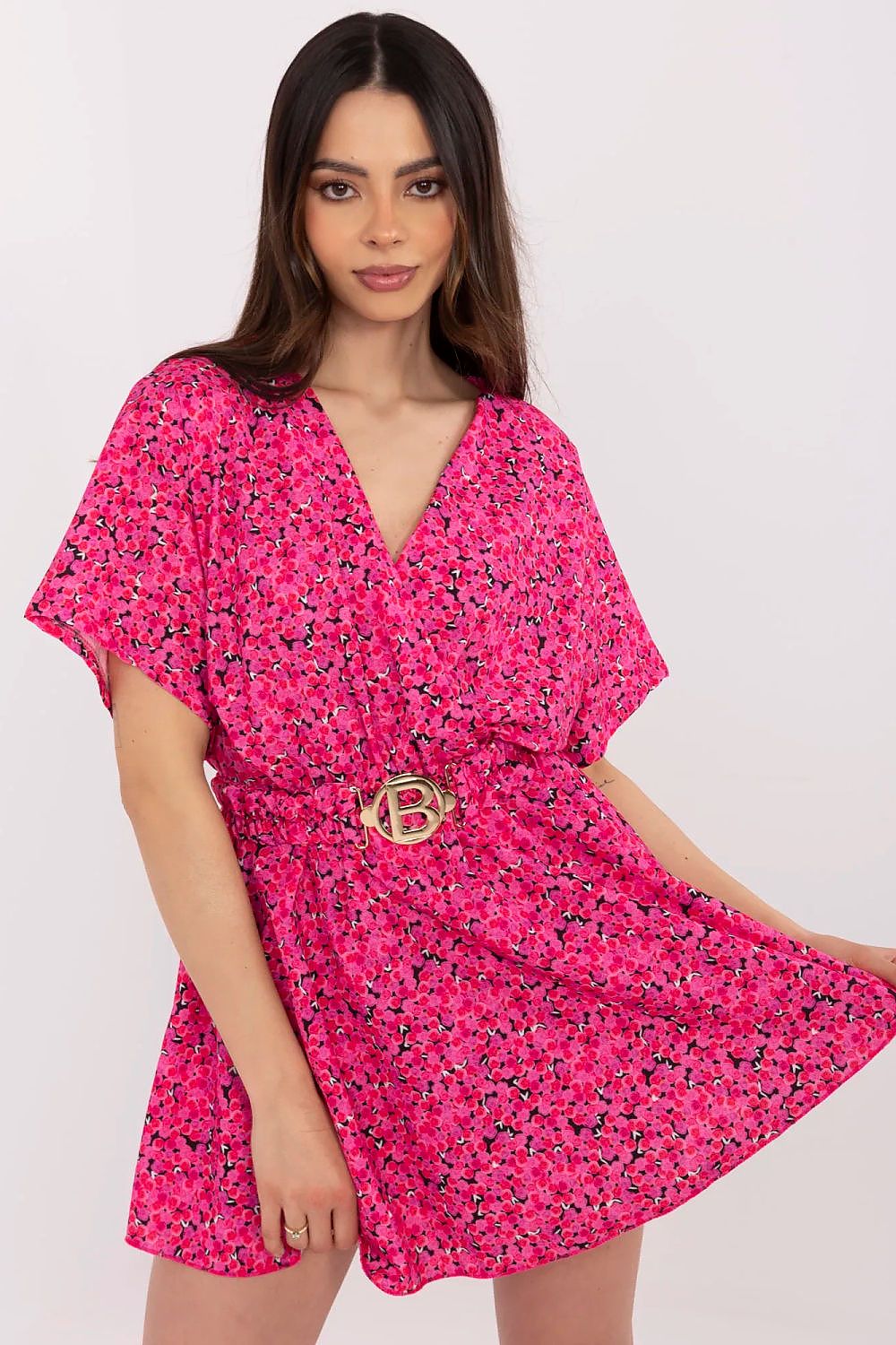 TEEK - V-Neck Belted Micro Flower Romper JUMPSUIT TEEK MH pink One Size