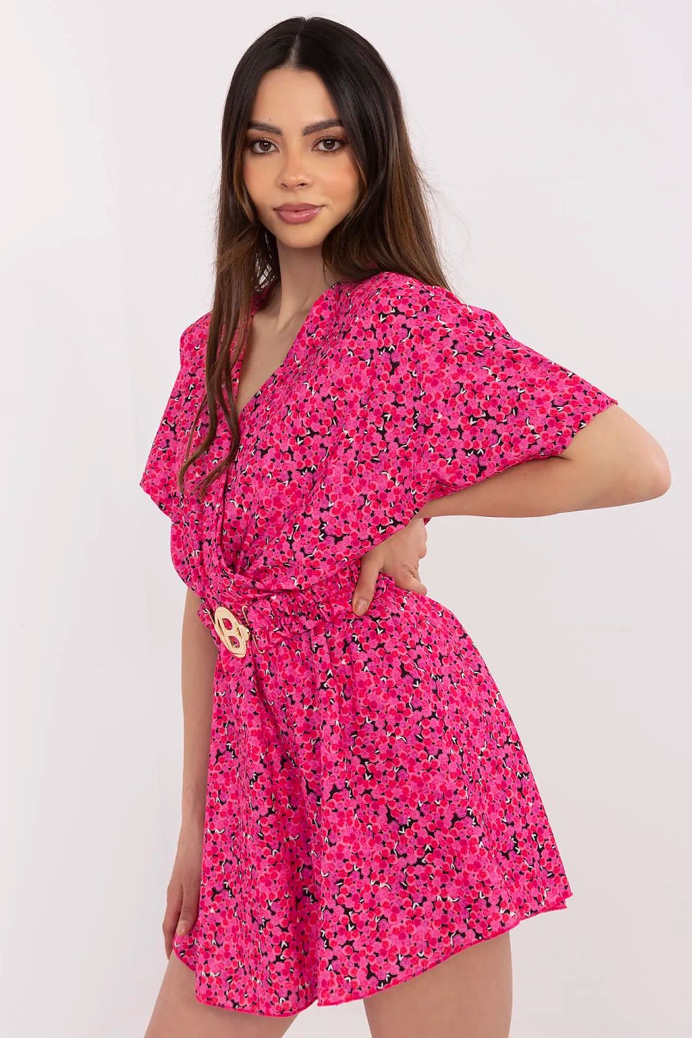 TEEK - V-Neck Belted Micro Flower Romper JUMPSUIT TEEK MH