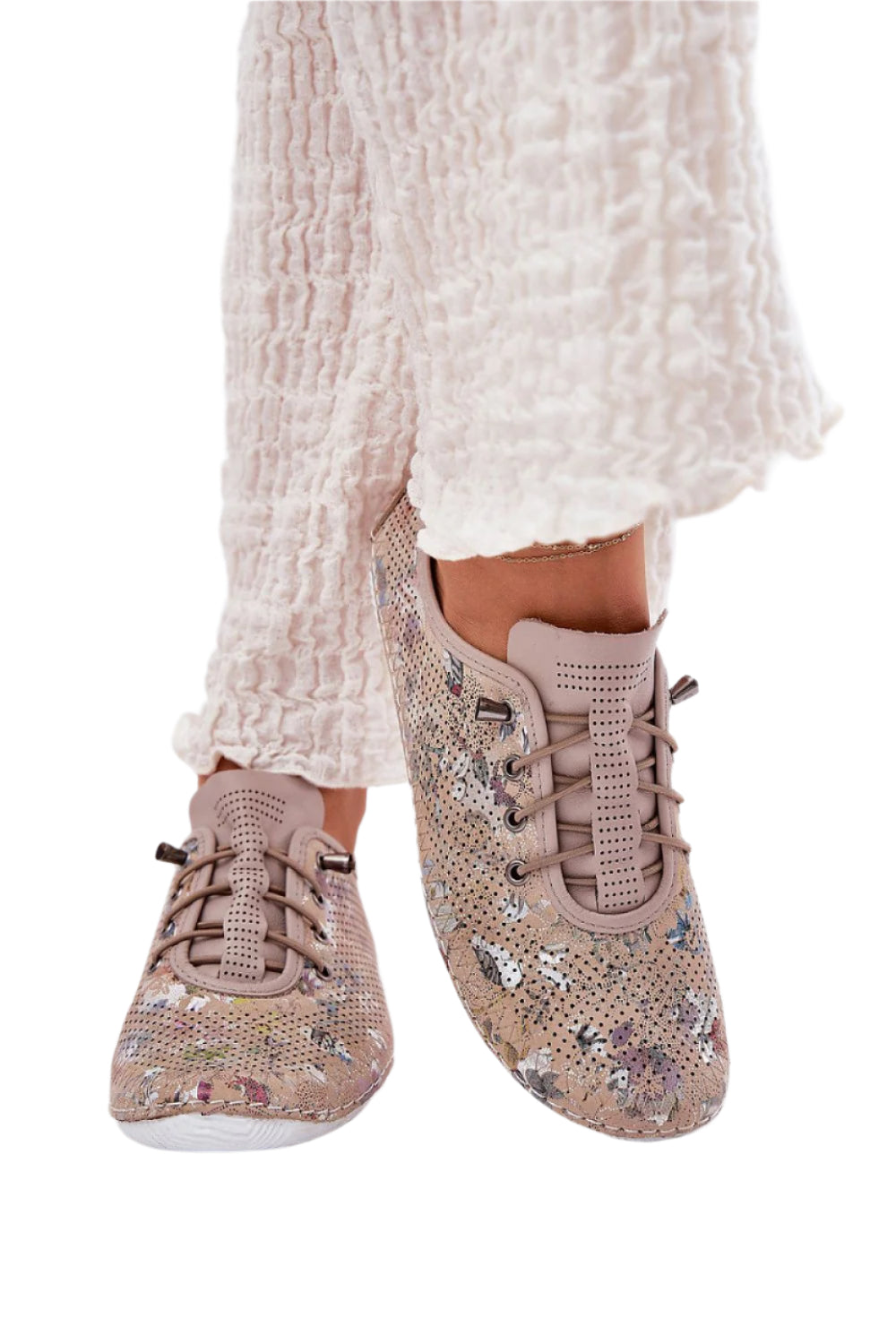 TEEK - Floral Leather Stretch Laced Low Loafers SHOES TEEK MH beige 36