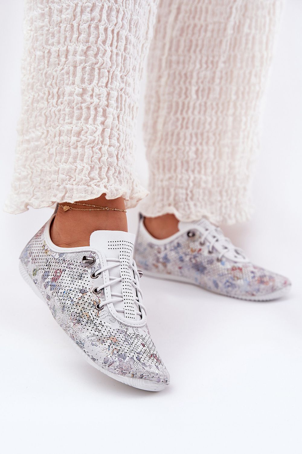 TEEK - Floral Leather Stretch Laced Low Loafers SHOES TEEK MH white 36