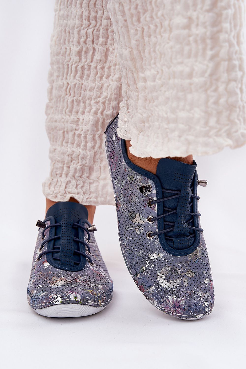 TEEK - Floral Leather Stretch Laced Low Loafers SHOES TEEK MH blue 36