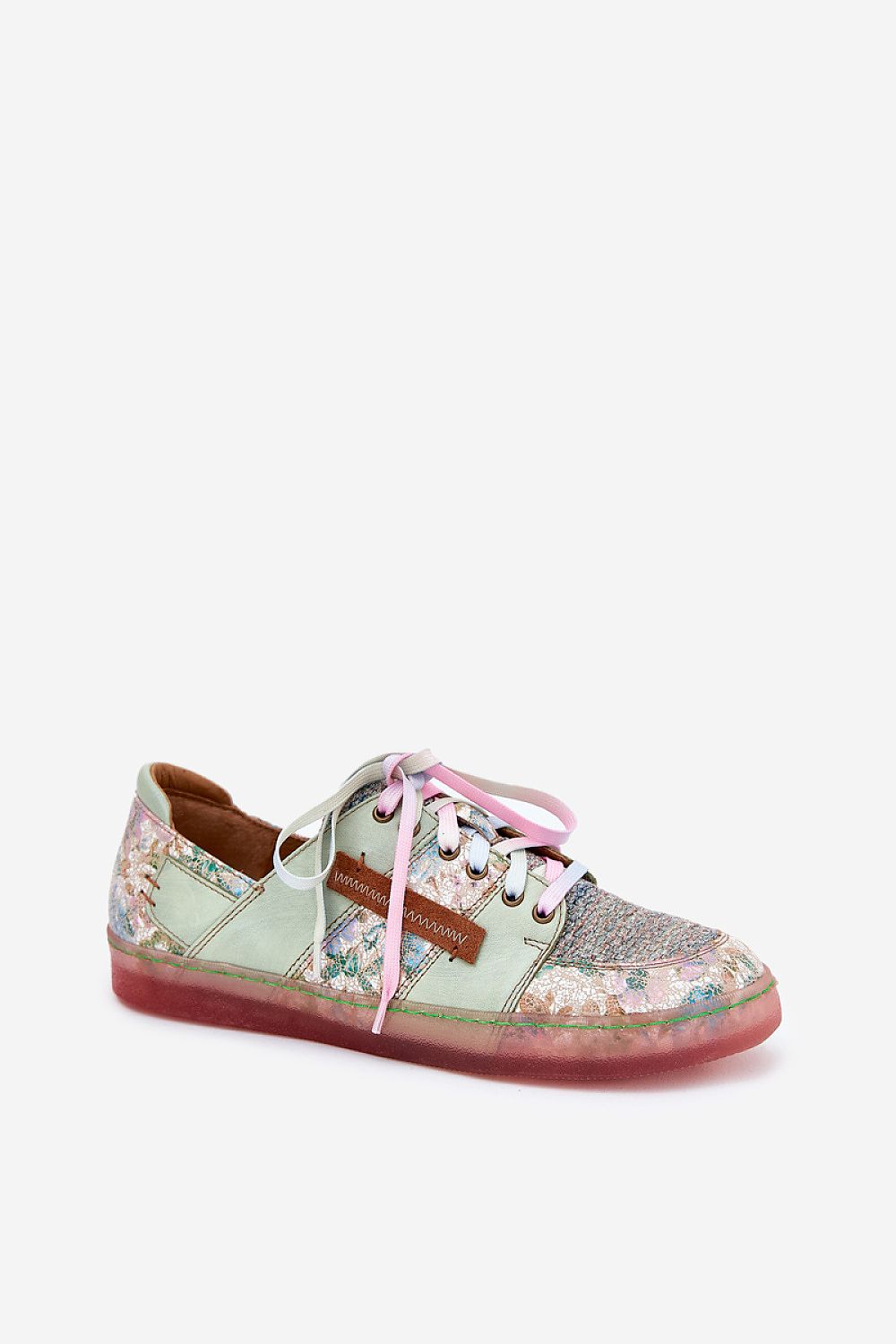 TEEK - Green Leather Floral Patchwork Laced Low Shoes SHOES TEEK MH