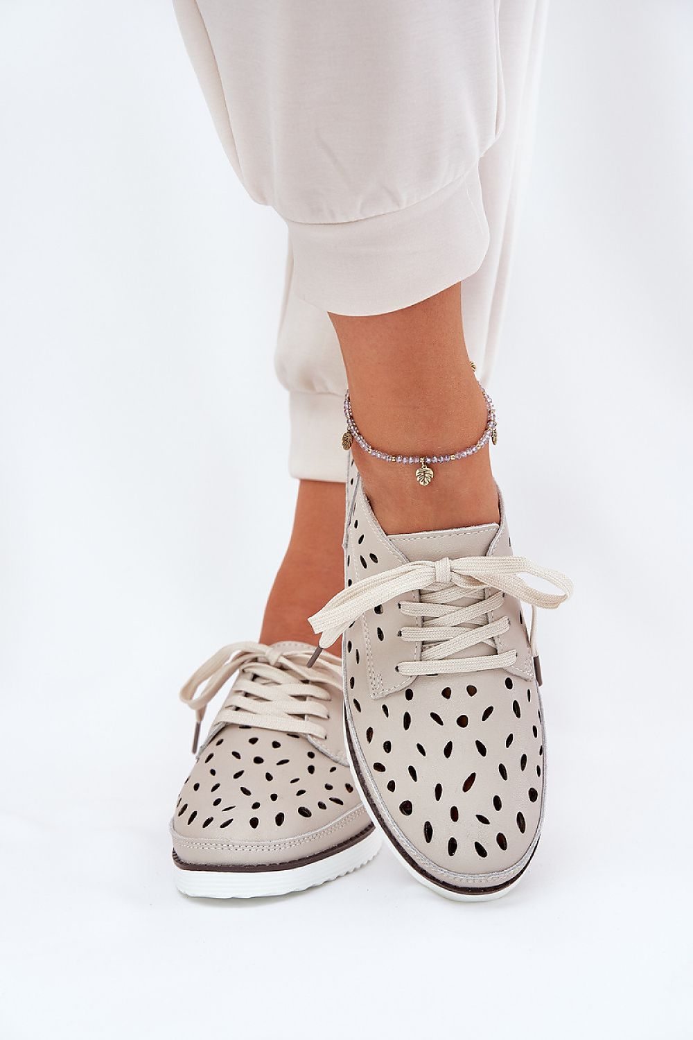 TEEK - Leather Look Through Laced Low Shoes SHOES TEEK MH beige 6.5