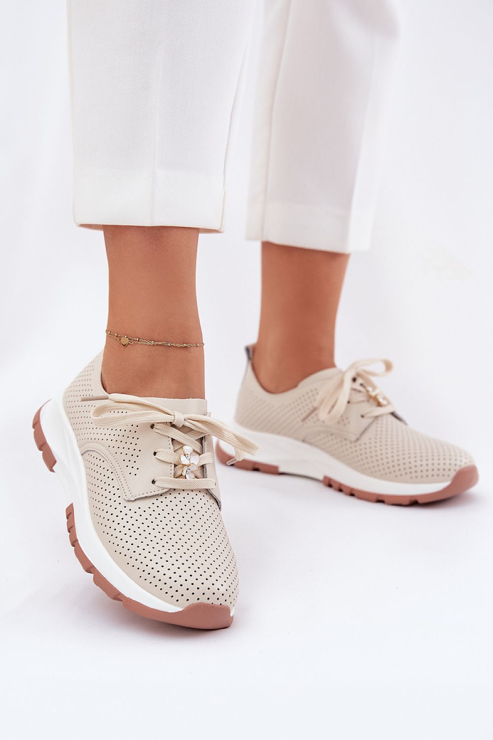 TEEK - Laced Floral Pinhole Sneakers SHOES TEEK MH beige 7.5