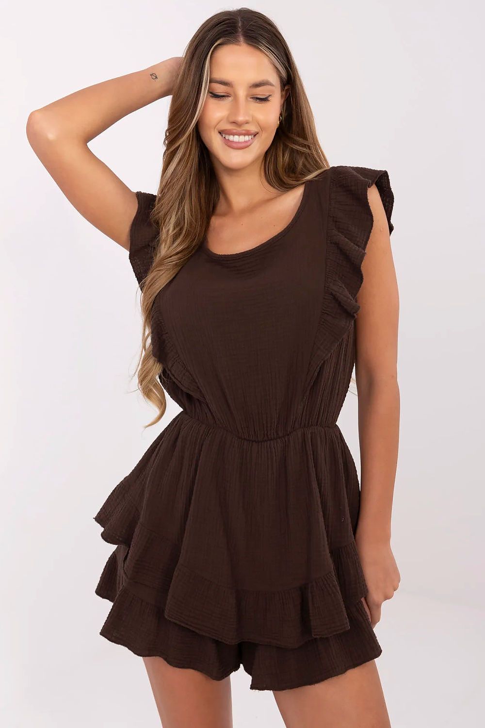 TEEK - Layered Ruffles Romper JUMPSUIT TEEK MH brown One Size