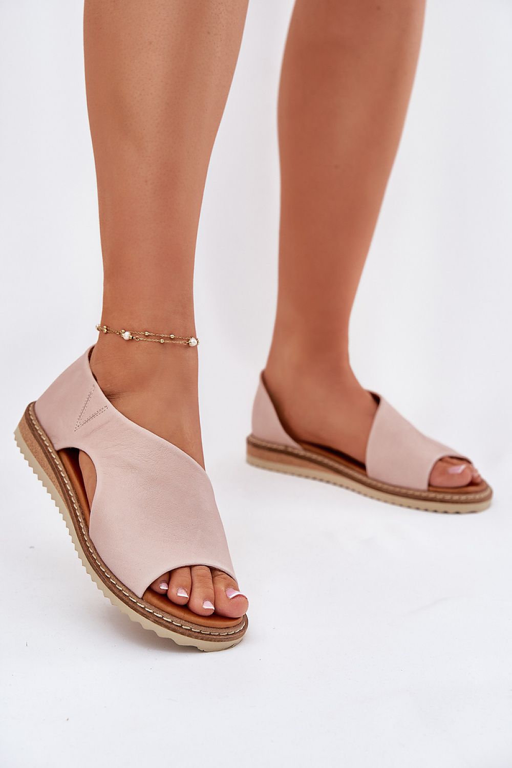 TEEK - Smooth Sleeve Flat Natural Leather Sandals SHOES TEEK MH pink 6.5