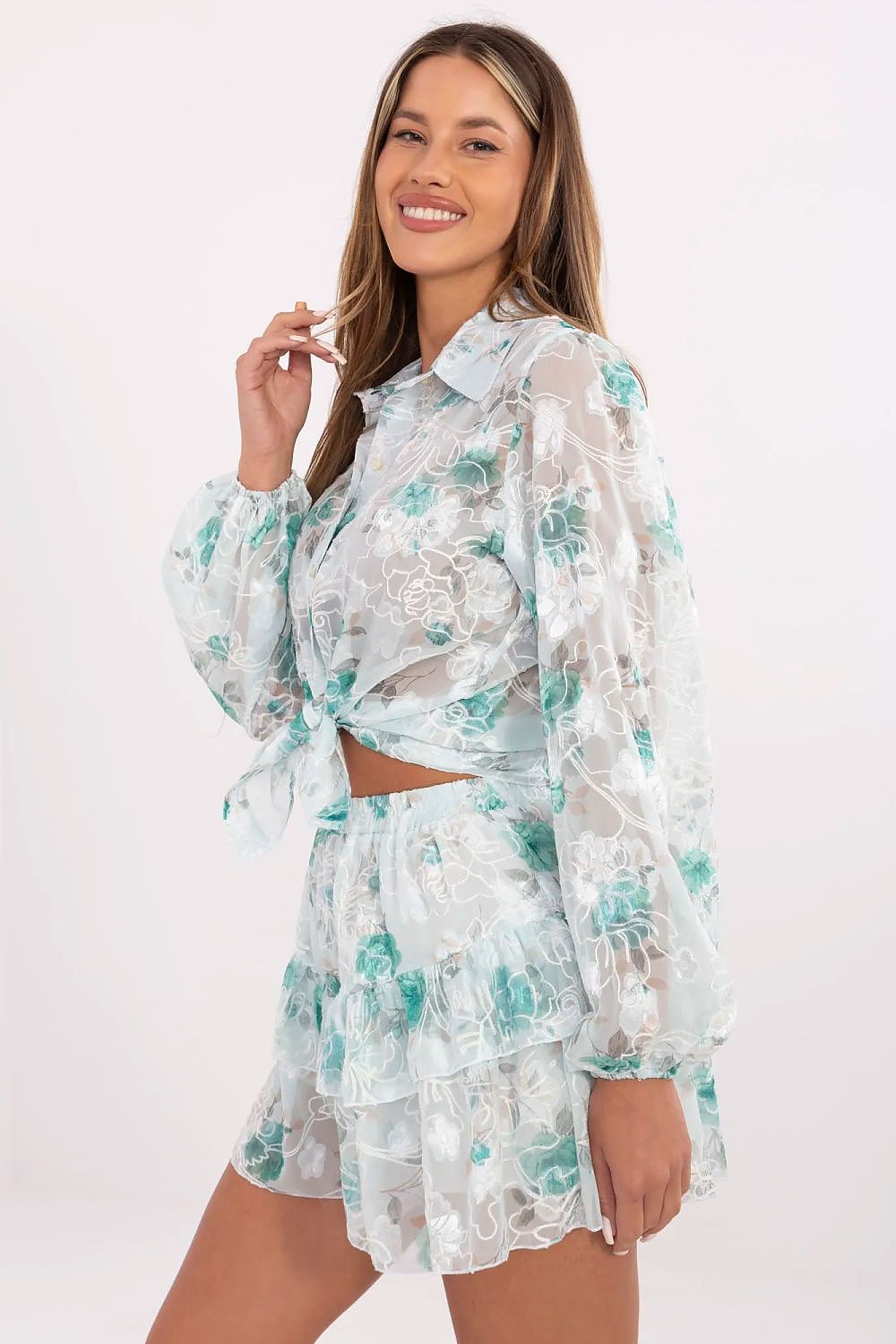 TEEK - Floral 2pc Buttoned Shirt Shorts Set SET TEEK MH green S/M