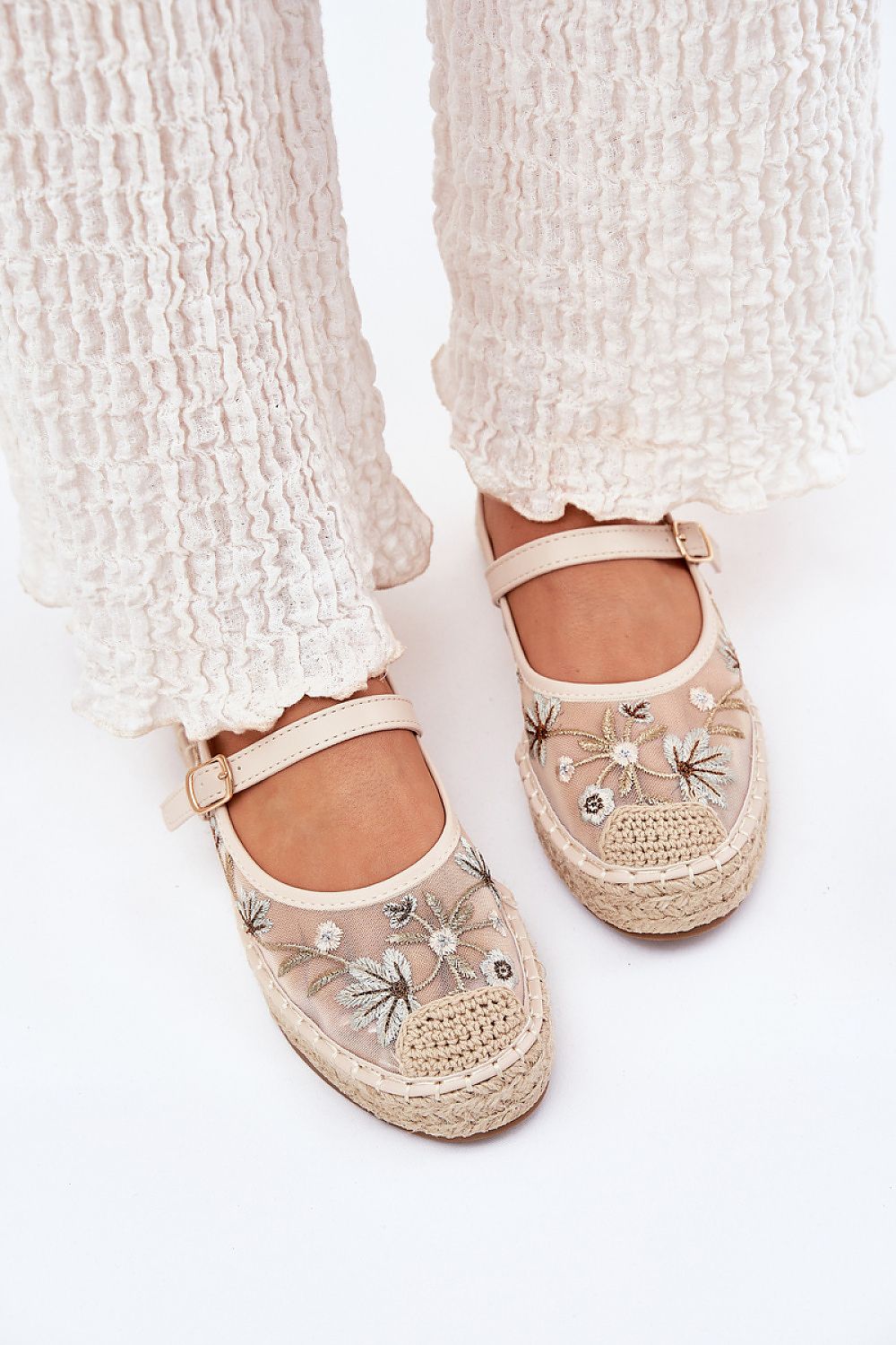 TEEK - Floral Embroidered Lacec Flat Espadrille Shoes SHOES TEEK MH beige 6