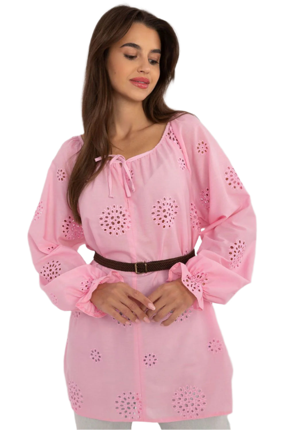 TEEK - Poked Bloom Tie Neck Blouse TOPS TEEK MH pink S/M