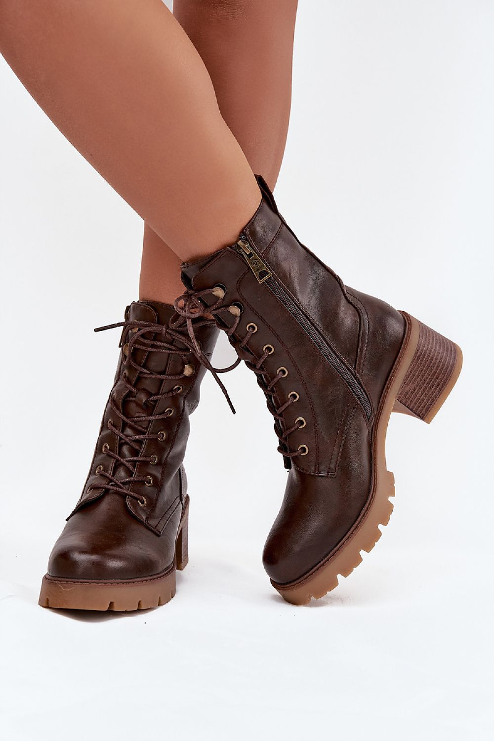 TEEK - Stable Block Heeled Laced Booties SHOES TEEK MH brown 6