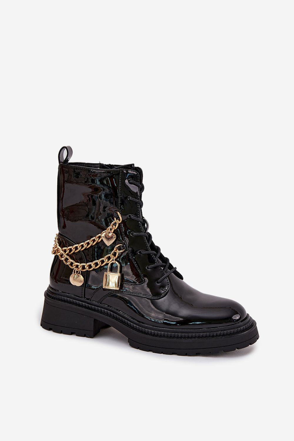 TEEK - Black Chain Locket Laced Booties SHOES TEEK MH