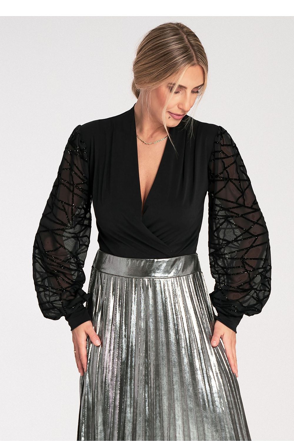 TEEK - Sheer Sleeve Shapewear V-Neck Bodysuit TOPS TEEK MH