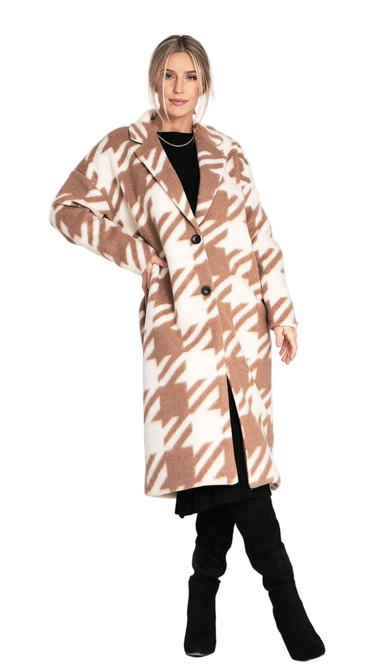 TEEK - Pocketed Checkered Button Coat COAT TEEK MH beige One Size
