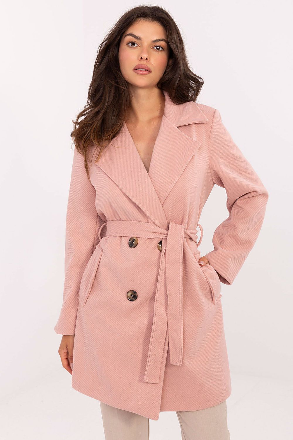TEEK - Wrap Buttoned Belted Coat COAT TEEK MH pink One Size