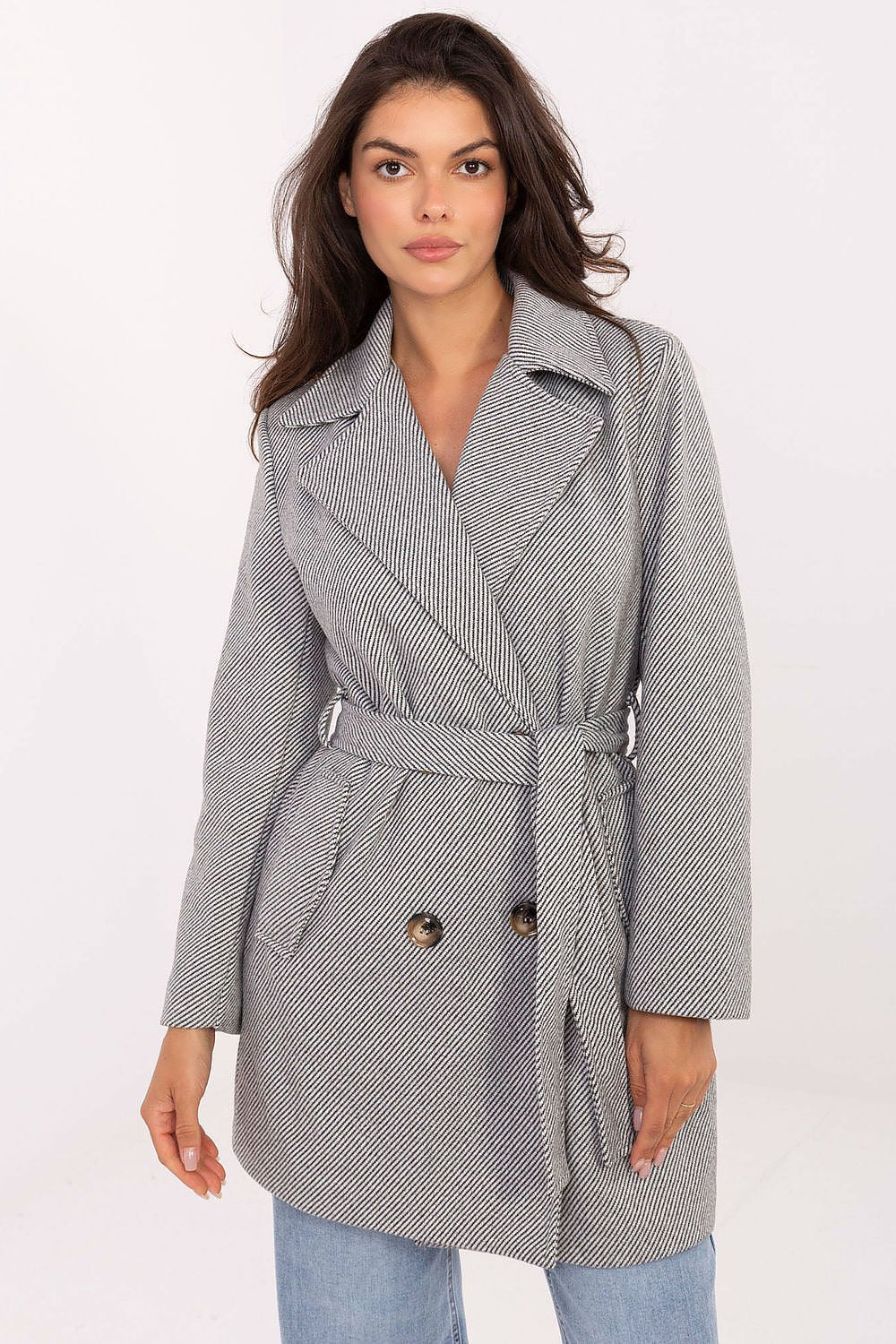 TEEK - Wrap Buttoned Belted Coat COAT TEEK MH grey One Size