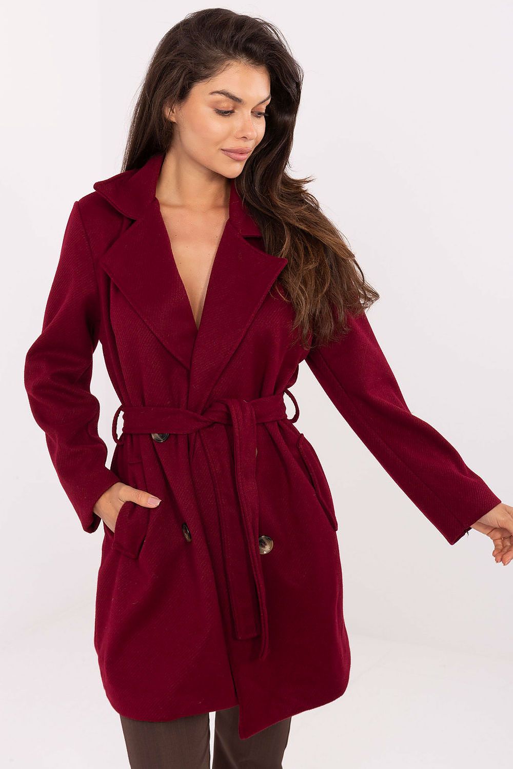 TEEK - Wrap Buttoned Belted Coat COAT TEEK MH red One Size