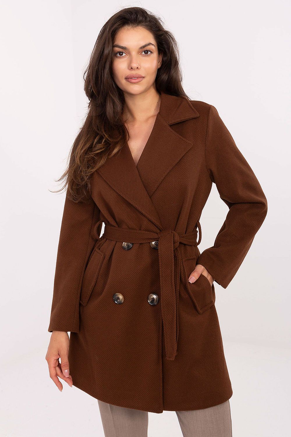 TEEK - Wrap Buttoned Belted Coat COAT TEEK MH brown 2 One Size