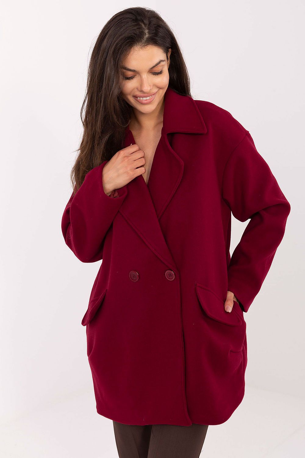 TEEK - Dub Breasted Buttoned Pocketed Coat COAT TEEK MH red One Size
