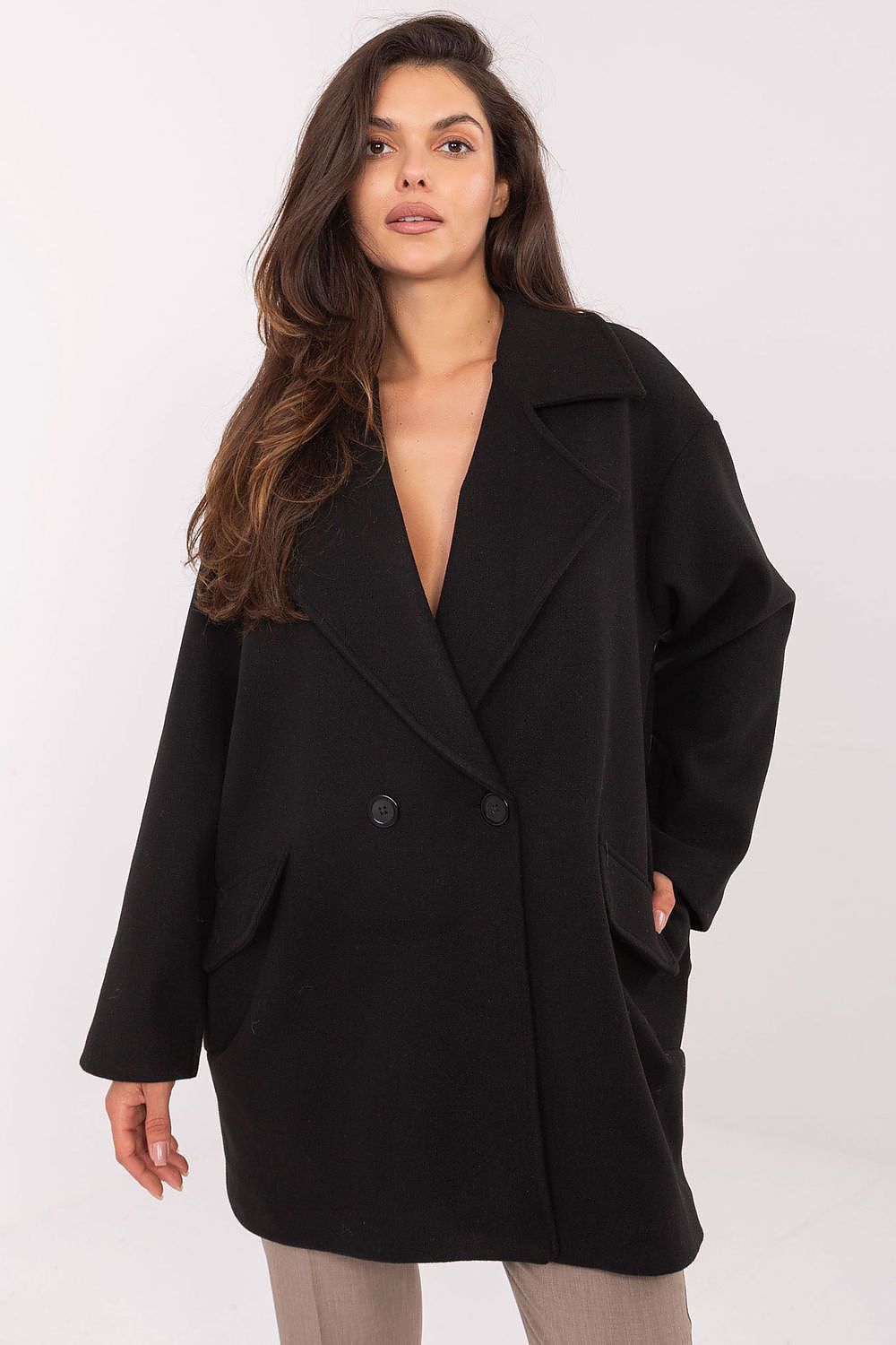 TEEK - Dub Breasted Buttoned Pocketed Coat COAT TEEK MH black One Size