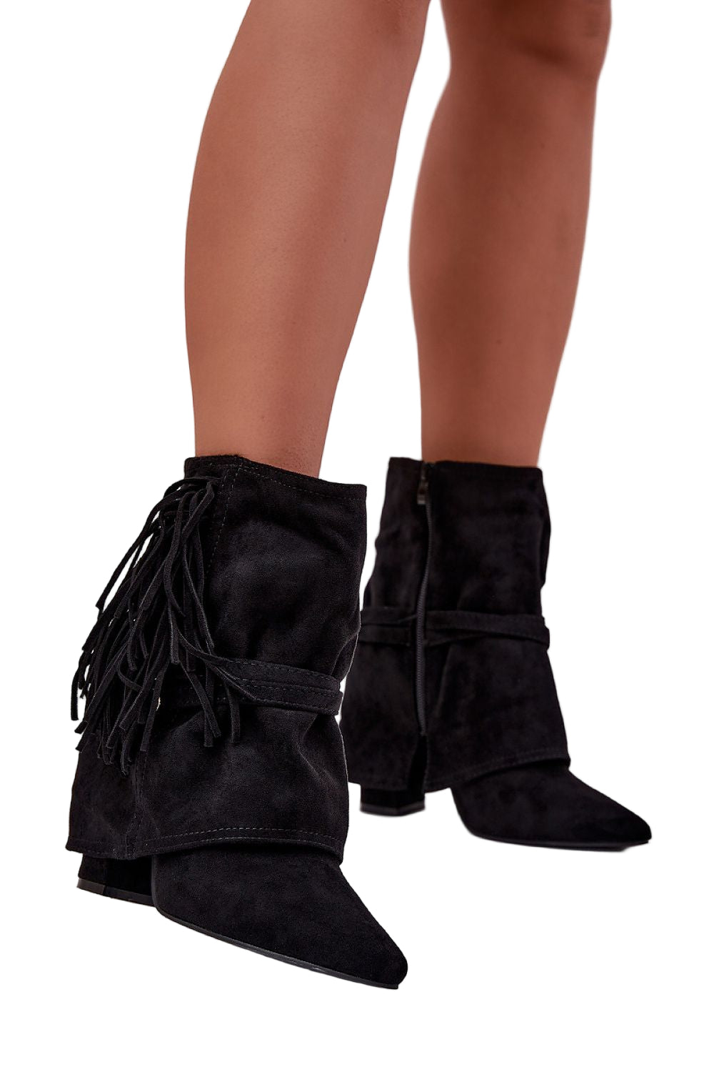 TEEK - Black Suede Fringe Belted Heel Boots SHOES TEEK MH 6.5