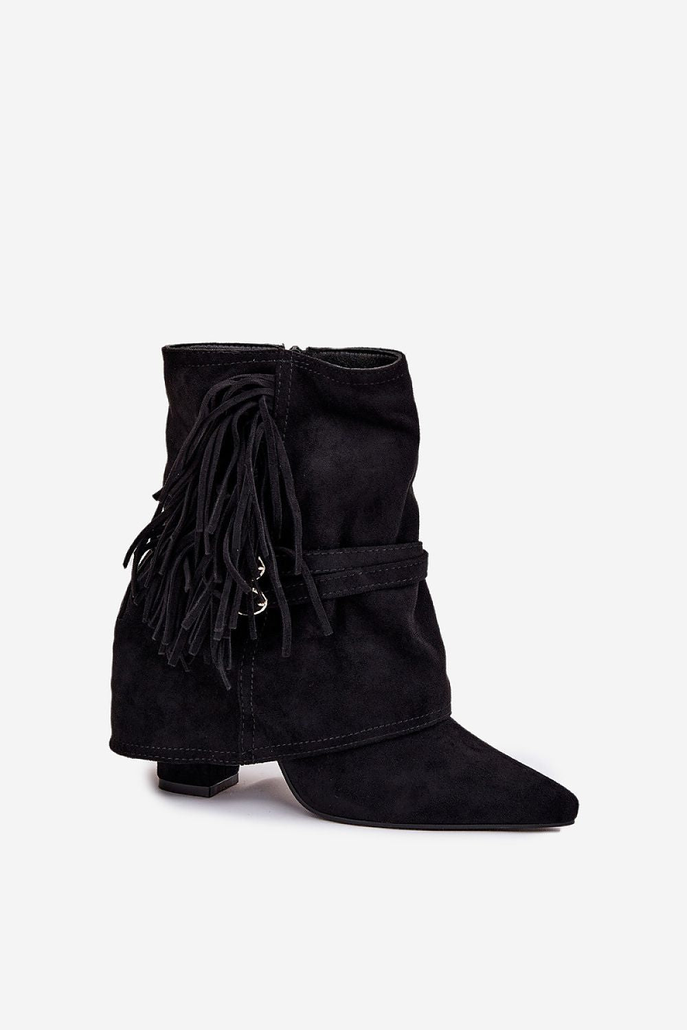 TEEK - Black Suede Fringe Belted Heel Boots SHOES TEEK MH